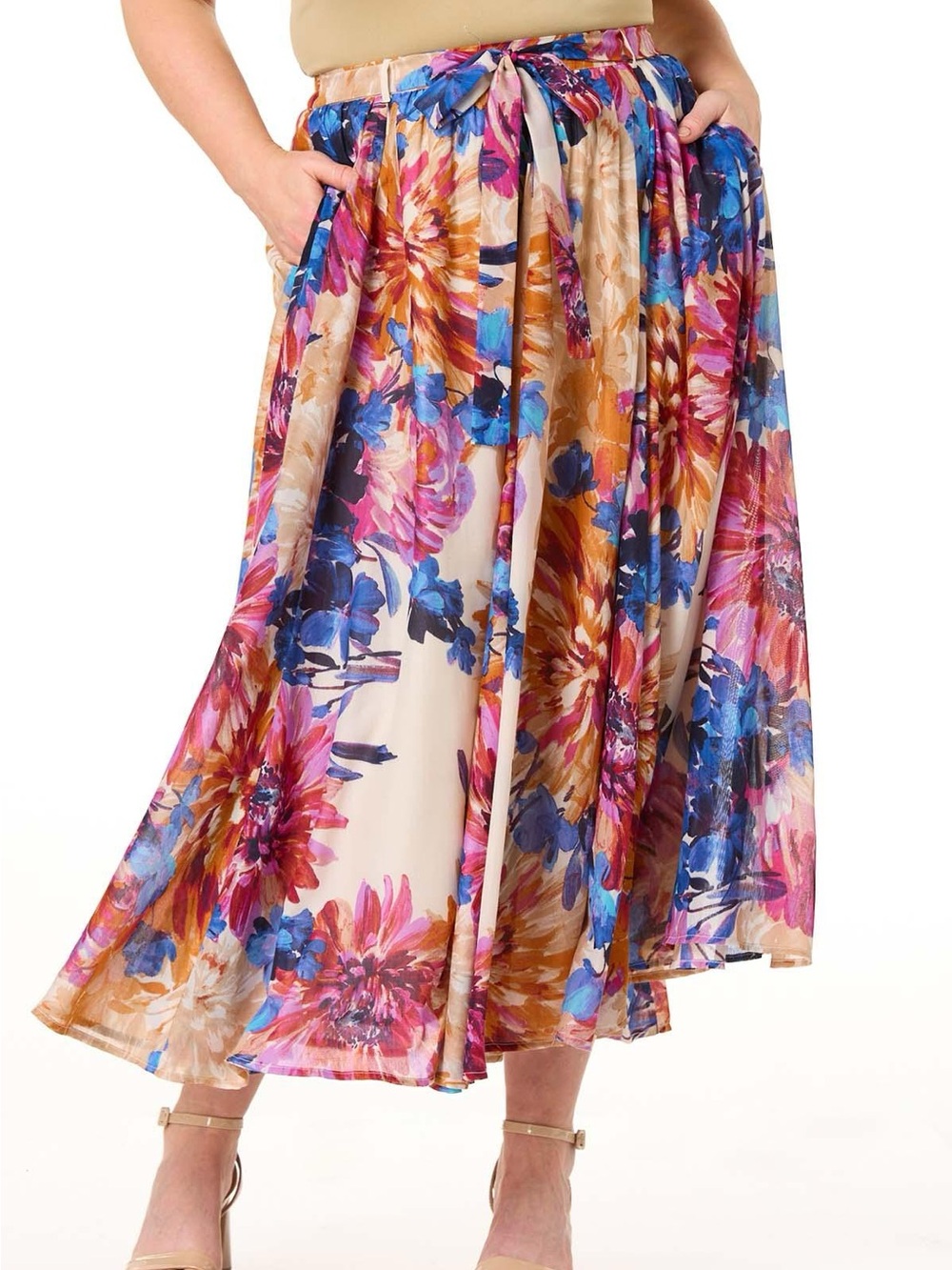 Cato | PLUS SIZE TIE WAIST MULTICOLOR FLORAL MAXI SKIRT